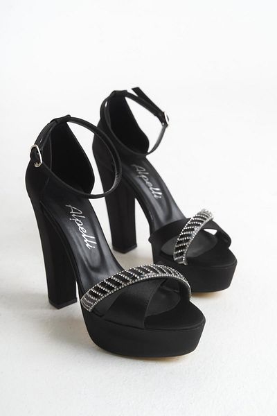 ALPELLİ Black Cross Cross Stone Design Evening Dress Shoes