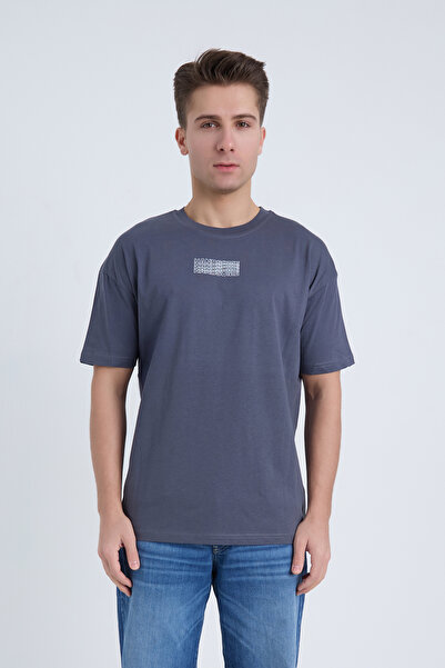 Velvoria Μπλουζάκι Unisex oversized Handsome με τύπωμα σε χρώμα ανθρακί