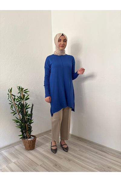 Marjita Basic Mercerized Cold Thread Hijab Tunic - Saks Blue