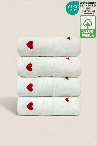 Ellaline Set de prosoape LUV 4 - 100% bumbac, certificat, prosop de bucătărie pentru față cu broderie inimă, 50x80cm