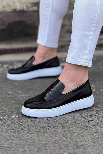 MR RZN STORE Black Patent Leather Men's Casual Shoes