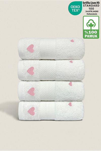 Ellaline Set de prosoape LUV 4 - 100% bumbac, certificat, prosop de bucătărie pentru față cu broderie inimă, 50x80cm