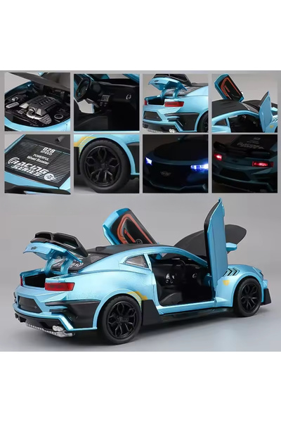 TUENGİ STORE Oyuncak Işıklı Sesli Tüm Kapıları Açılır 1:24 Chevrolet Camaro Metal Model Araba Büyük Boy