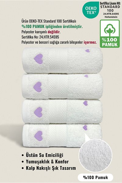 Ellaline Set de prosoape LUV 4 - 100% bumbac, certificat, prosop de bucătărie pentru față cu broderie inimă, 50x80cm