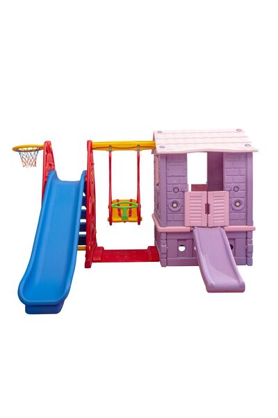 MUPARK Büyük Oyun Parkı - Kaydıraklı Salıncaklı Oyun Evi | Anaokulu Kreş Bahçe Oyuncağı Dayanıklı Set