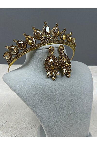 Limelia Set de coroană și cercei cu picătură de miere pentru costum de nuntă ...