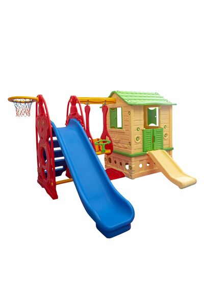 MUPARK Büyük Oyun Parkı - Kaydıraklı Salıncaklı Oyun Evi | Anaokulu Kreş Bahçe Oyuncağı Dayanıklı Set