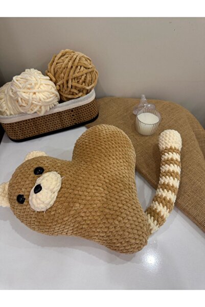 Handmade El Yapımı Kalp Şeklinde Kedi Temalı Dekoratif Yastık