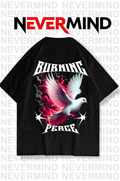 NEVERMIND Unisex Burning Peace cu imprimeu bumbac 100% supradimensionat tricou