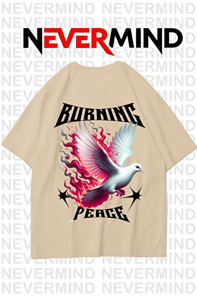 NEVERMIND Μπλουζάκι Unisex Burning Peace με τύπωμα 100% βαμβάκι oversized