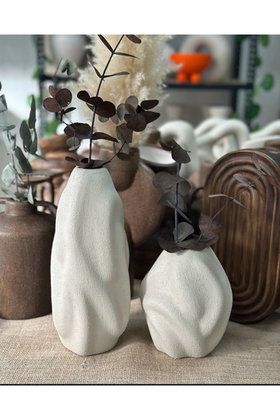 Home Seramik bohem 2li dalgalı vazo