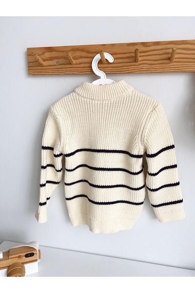 imoop design Kids Turtleneck Zippered Striped Sweater Sweater