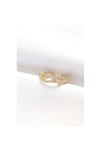 Skygo Gold Color Zircon Stone Adjustable Ring with Belt Buckle Design - Tj-Byk3099