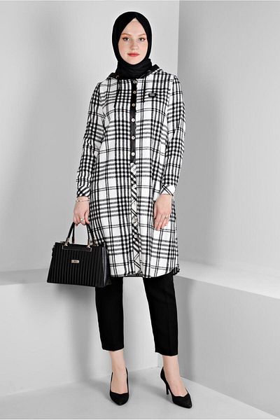 Alvina Hooded Plaid Patterned Tunic - 43457