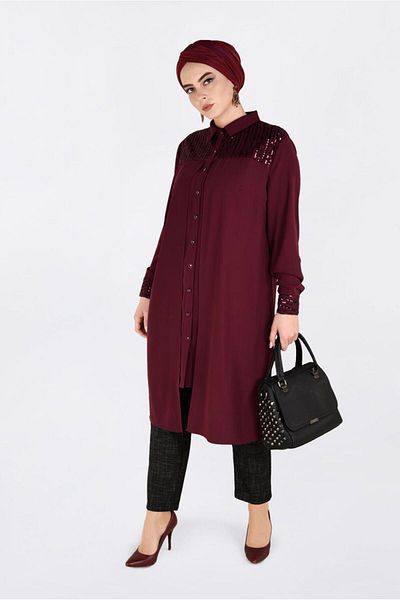 Alvina 2825 Model Sequin Embroidered Tunic