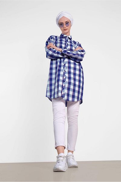Alvina 4441 Model Plaid Patterned Tunic