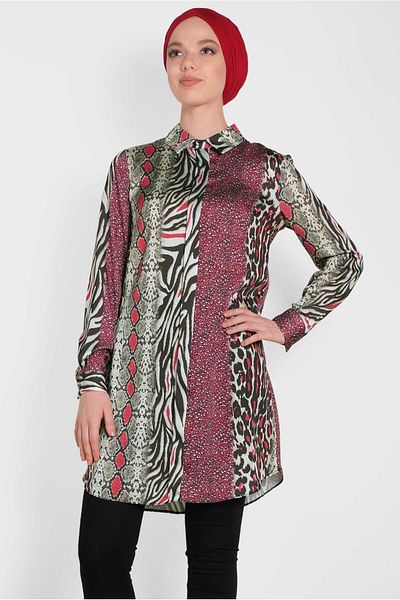 Alvina 4491 Model Leopard Patterned Satin Tunic