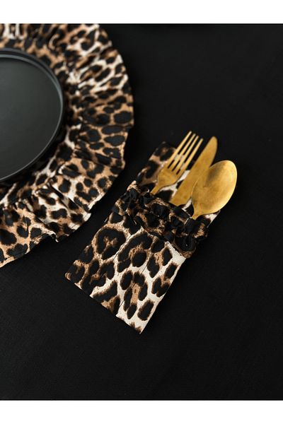 KaiHome Θήκη Leopard Frilly 3 θέσεων για πιρούνι-κουτάλι-μαχαίρι 2 τεμαχίων