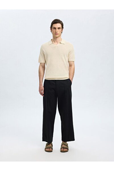 Selected Homme Polohemd aus Strick Häkel-Look