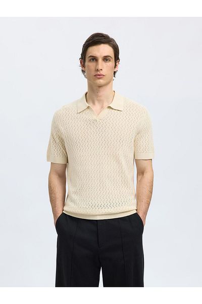Selected Homme Polohemd aus Strick Häkel-Look