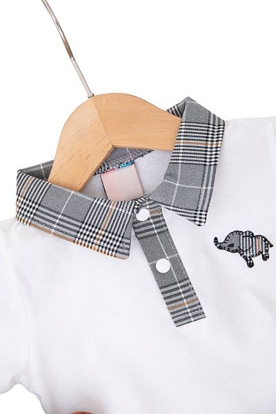 VOY KİDS Baby Boy Polo Collar Elephant Embroidered Plaid Shorts Summer 6-9-12-18-24 Months Baby Set