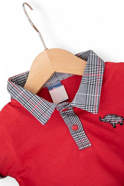 Ege Bebek Baby Boy Polo Collar Elephant Embroidered Plaid Shorts Summer 6-9-12-18-24 Months Baby Set