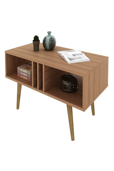 pilati Modern center table with shelves for living rooms and homes, walnut color, 90*45*43