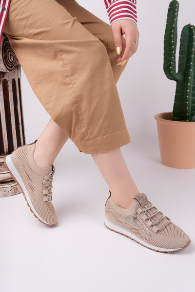 pasyone Beige Women's Stone Detailed Knitwear Casual Shoes