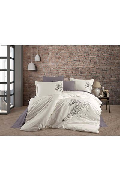 Okya Home Miraluxe Cream 100% Cotton Satin Bed Linen Set 6 Pcs 200x220 Cm & Gift Turkish Coffee Set