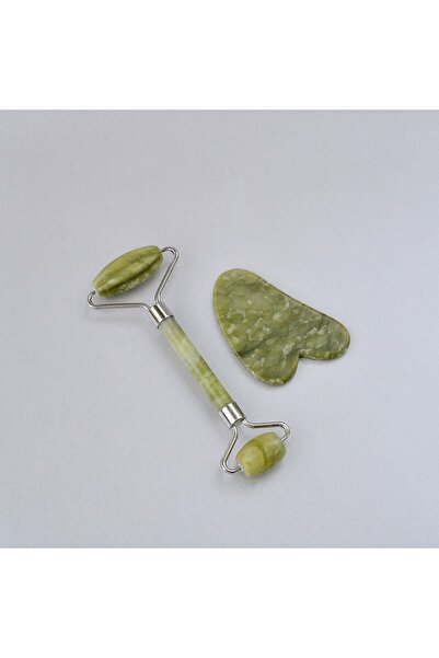 Genel Markalar Yeşim Jade Roller %100 Doğal Taş Masaj Aleti Ve Kalp Gua Sha Yüz Bakım Taşı