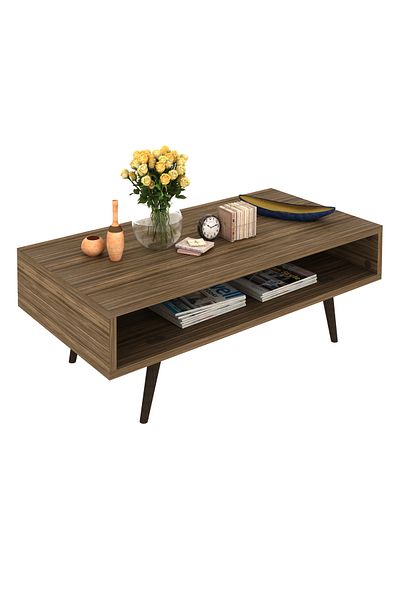 pilati Modern center table with shelf for living rooms and home, brown color, 120*60*43