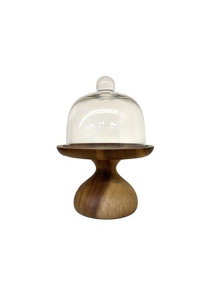 Billi Natural Thai Wood Serving Bowl With Base And Glass Lid Capacity. 15.5 Cm / 21.5cm