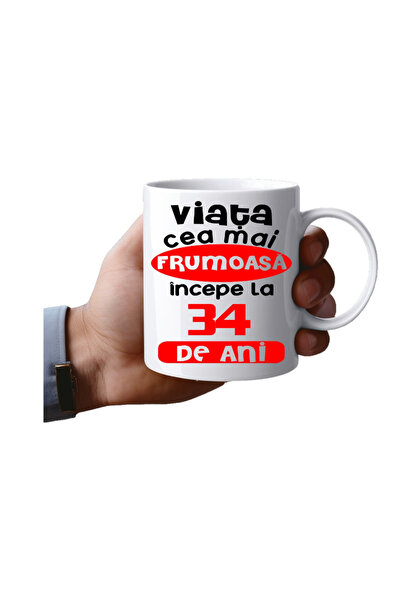 OEM Cana albă personalizată, Viața frumoasă începe la 34 de ani, Arăt așa, IN...