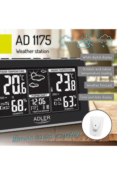 adler AD 1175 weather station, indoor-outdoor thermometer, clock, alarm