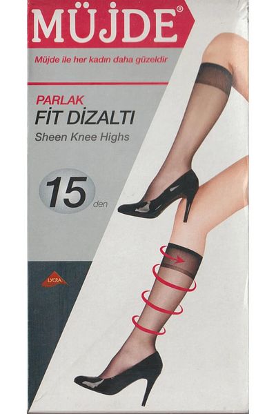 Müjde Fit Shiny Super Thin (15 Den) Knee-High Black-Skin-Light Socks 6 Pairs