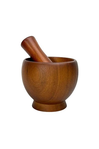 Billi Thai Natural Wood Mortar And Pestle.; Small Size. Capacity.10 Cm / 12 Cm