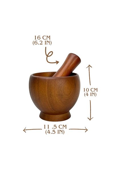 Billi Thai Natural Wood Mortar And Pestle.; Small Size. Capacity.10 Cm / 12 Cm