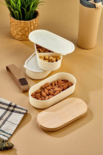 Dem Home Bamboo Indoor 3 Piece 500 ml Storage Container - Striped Kayak and Nutrition