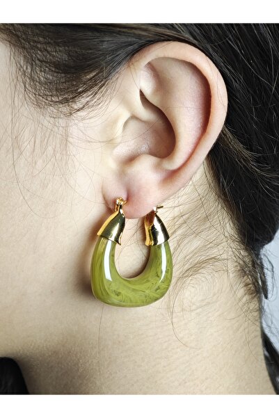 Aksesuarlia Yeşil Renk Klipsli Paslanmaz Çelik Küpe , Özeli Günler , Hediyelik , Günlük Hayat