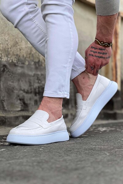 Wagoon Wg161 White Patent Leather Men's Casual Shoes