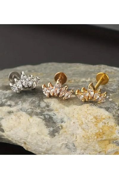 Happy Vibes Gold Helix Tragus Snug Conch Daith Earlobe Steel Leaf Cartilage Earring Piercing
