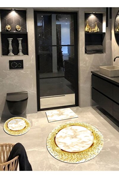 Ardizayn ديلوكس - ذهبي، بامبو، قاعدة منسوجة، سجادة حمام مستديرة (100X100-60X6...