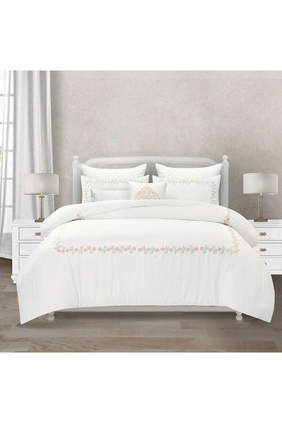 Orange Bed & Bath بلومينج | طقم لحاف قطني أبيض ١٠٠٪ مزدوج، ١٠ قطع