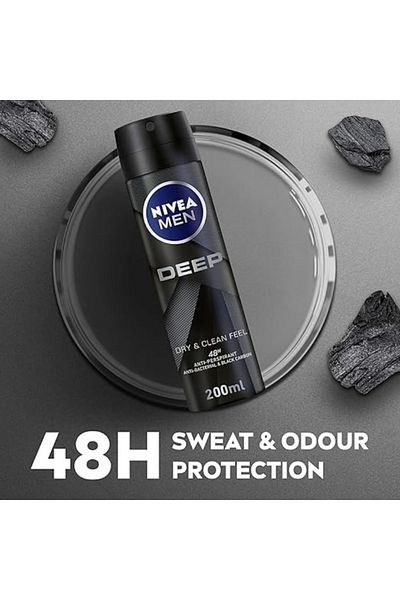 NIVEA مزيل عرق بخاخ للرجال برائحة الخشب الداكن والكربون الأسود العميق يدوم 48 ساعة، 150 مل × 3