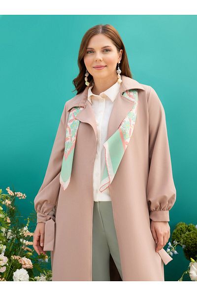 ALİA Large Size Trench Coat with Tied Sleeves - Latte - Alia
