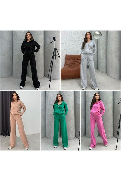 adorashop Hooded tracksuit and wide pants with applied stones EM631