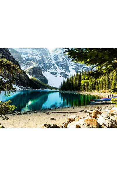 Zumzeria Tablou Canvas Ape Turcoaz Cu Munții Stâncoși acoperiți de zăpadă, 80...