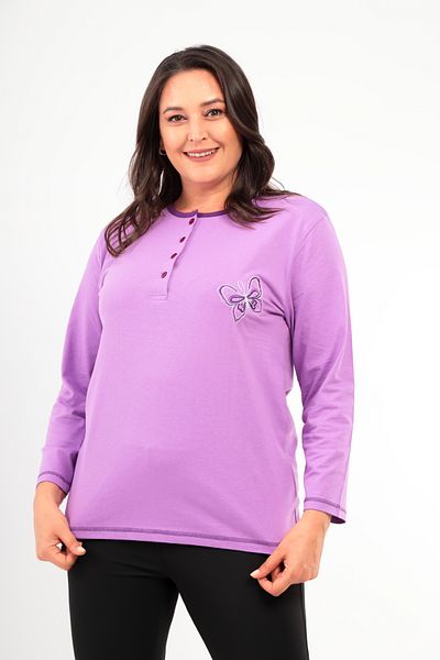 MAMAYAGA Tricou sport șic casual, cu mânecă lungă, cu imprimeu fluture, cu decolteu, cu nasturi
