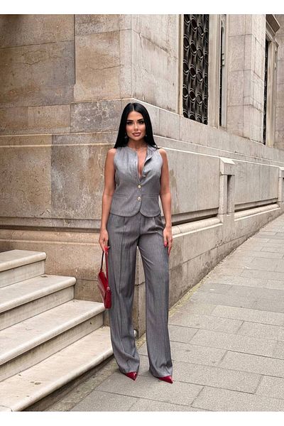 Friday Mood Women's Metallic Gold Button Vest&Pants Set