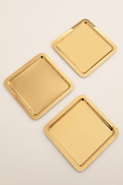 AKSESUAR EVRENİ Orlen 3-Piece Stainless Coffee and Multi-Purpose Presentation Tray Square